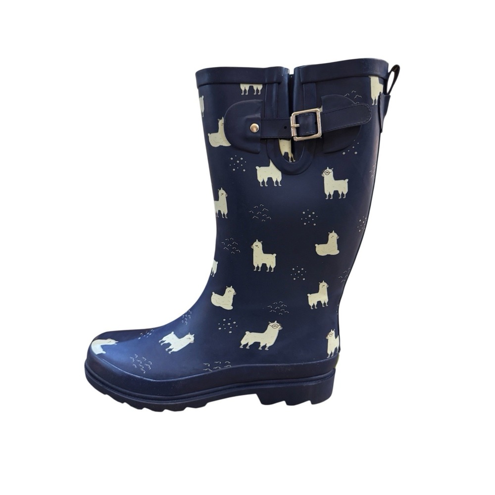 WESTERN CHIEF WOMENS Pull On Mid Calf RAIN BOOTS SIZE‎ 9 Llamas Navy